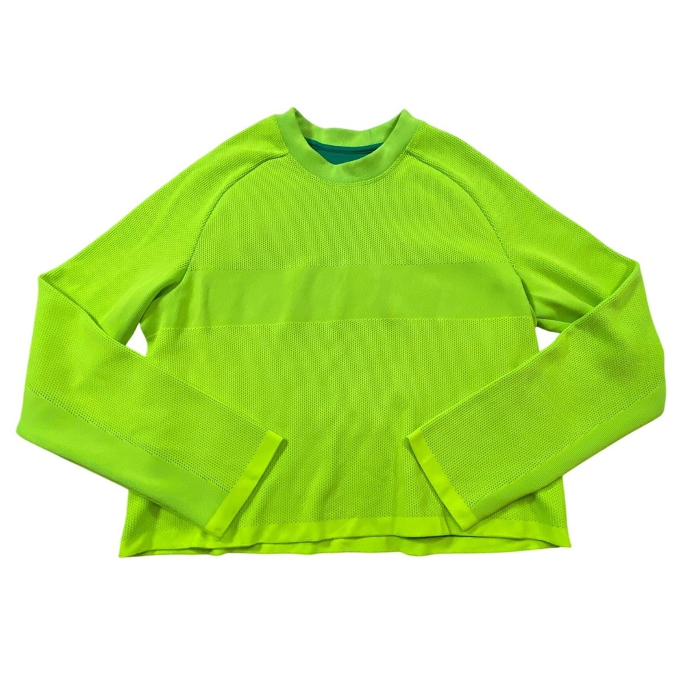 Athleta Neon Lime Green Mesh Long Sleeve Activewear Top‎ M Running
